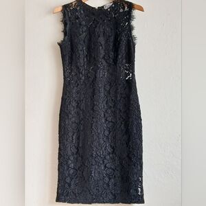 Elegant Black Lace Mini Dress Sleeveless Zipper Back  Size M